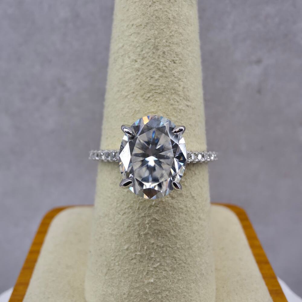Size 6 or 8 3ct Round Moissanite Pave Hidden Halo Ring 925 Sterling Silver VVS